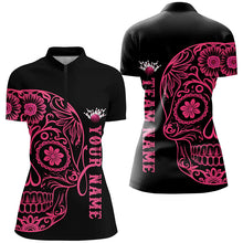 Load image into Gallery viewer, Pink Sugar Skull Tattoo Custom Ladies Team Bowling Polo Shirts, Halloween Team Bowling Jerseys IPHW6711