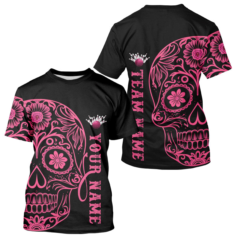 Pink Sugar Skull Tattoo Custom Bowling Team Men T-Shirts, Halloween Bowling Jerseys IPHW6711
