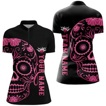 Load image into Gallery viewer, Pink Sugar Skull Tattoo Custom Ladies Team Bowling Polo Shirts, Halloween Team Bowling Jerseys IPHW6712