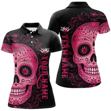 Load image into Gallery viewer, Pink Sugar Skull Tattoo Custom Ladies Team Bowling Polo Shirts, Halloween Team Bowling Jerseys IPHW6713