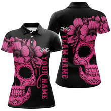 Load image into Gallery viewer, Pink Sugar Skull Tattoo Custom Ladies Team Bowling Polo Shirts, Halloween Team Bowling Jerseys IPHW6714