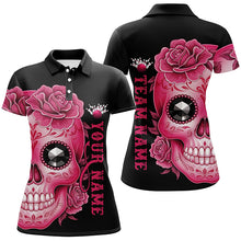 Load image into Gallery viewer, Pink Sugar Skull Tattoo Custom Ladies Team Bowling Polo Shirts, Halloween Team Bowling Jerseys IPHW6715