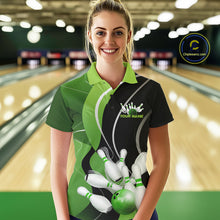 Load image into Gallery viewer, Custom Black And Green Bowling Jerseys, Women Bowling Polo Shirt Team Uniform IPHW9225