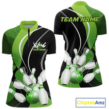 Load image into Gallery viewer, Custom Black And Green Bowling Jerseys, Women Bowling Quarter-Zip Shirt Team Uniform IPHW9225