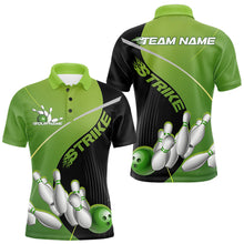 Load image into Gallery viewer, Custom Black And Green Strike Bowling Polo Shirts For Men, Bowler Outfit Team Jerseys IPHW9228