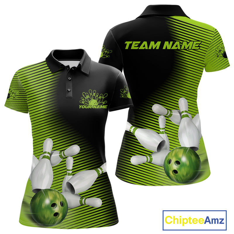 Custom Black And Green Bowling Polo Shirts For Women, Green Bowling Jerseys IPHW9400