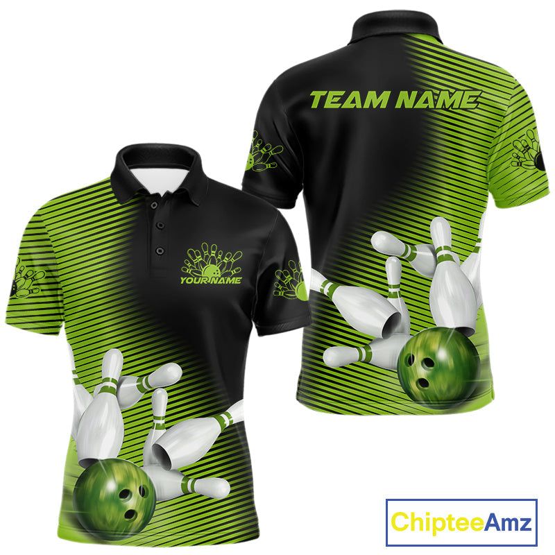 Custom Black And Green Bowling Polo Shirts For Men, Green Bowling Jerseys IPHW9400