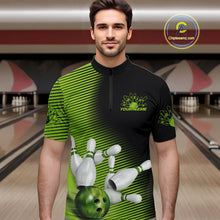 Load image into Gallery viewer, Custom Black And Green Bowling Quarter-Zip Shirts For Men, Green Bowling Jerseys IPHW9400