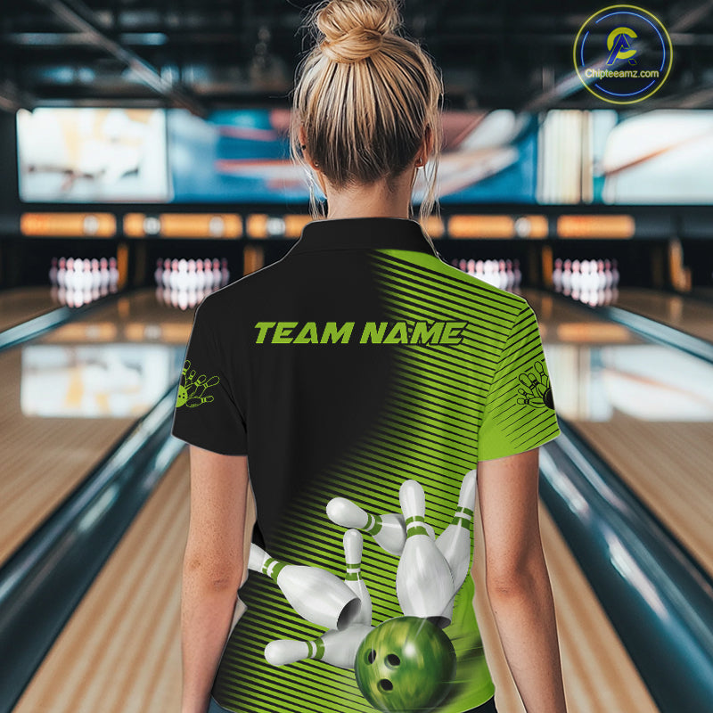 Custom Black And Green Bowling Quarter-Zip Shirts For Women, Green Bowling Jerseys IPHW9400