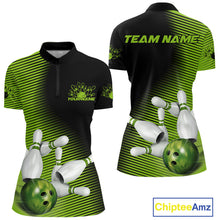 Load image into Gallery viewer, Custom Black And Green Bowling Quarter-Zip Shirts For Women, Green Bowling Jerseys IPHW9400