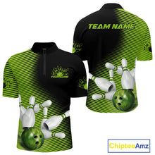 Load image into Gallery viewer, Custom Black And Green Bowling Quarter-Zip Shirts For Men, Green Bowling Jerseys IPHW9400