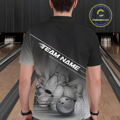 Custom Black And White Bowling Tournament Polo Shirts For Men, Bowling Team Shirt IPHW9405
