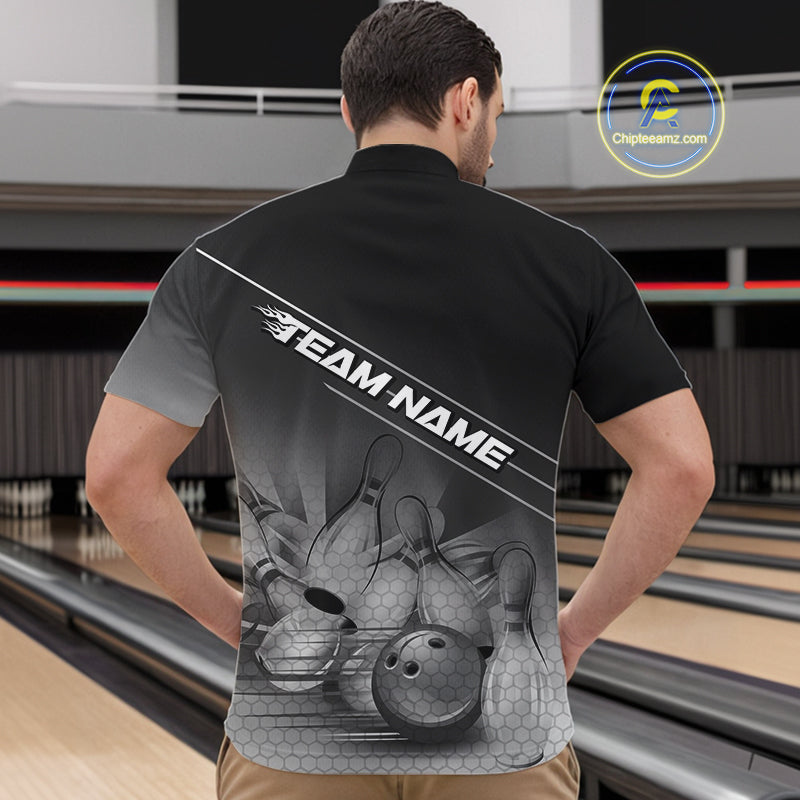 Custom Black And White Bowling Tournament Quarter-Zip Shirts For Men, Bowling Team Shirt IPHW9405