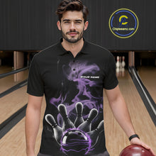 Load image into Gallery viewer, Custom Purple Smoke Bowling Polo Team Shirts For Men, Flame Bowling League Shirt IPHW9563