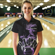 Load image into Gallery viewer, Custom Purple Smoke Bowling Polo Team Shirts For Women, Flame Bowling League Shirt IPHW9563