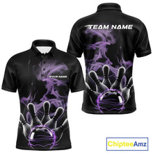 Load image into Gallery viewer, Custom Purple Smoke Bowling Polo Team Shirts For Men, Flame Bowling League Shirt IPHW9563