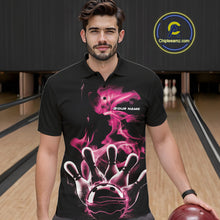 Load image into Gallery viewer, Custom Pink Smoke Bowling Polo Team Shirts For Men, Flame Bowling League Shirt IPHW9564