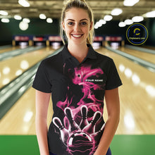 Load image into Gallery viewer, Custom Pink Smoke Bowling Polo Team Shirts For Women, Flame Bowling League Shirt IPHW9564