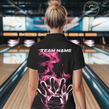 Load image into Gallery viewer, Custom Pink Smoke Bowling Polo Team Shirts For Women, Flame Bowling League Shirt IPHW9564
