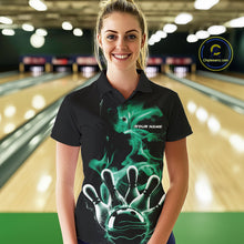 Load image into Gallery viewer, Custom Green Smoke Bowling Polo Team Shirts For Women, Flame Bowling League Shirt IPHW9566