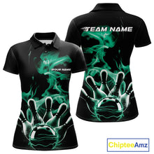 Load image into Gallery viewer, Custom Green Smoke Bowling Polo Team Shirts For Women, Flame Bowling League Shirt IPHW9566