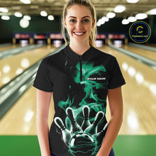 Load image into Gallery viewer, Custom Green Smoke Bowling Quarter-Zip Team Shirts For Women, Flame Bowling League Shirt IPHW9566