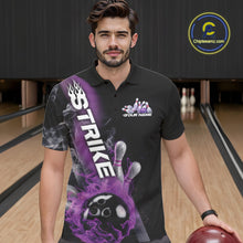 Load image into Gallery viewer, Custom Purple Flame Strike Bowling Team Polo Shirts For Men, Fire Bowling Jerseys IPHW9571