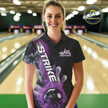 Load image into Gallery viewer, Custom Purple Flame Strike Bowling Team Polo Shirts For Women, Fire Bowling Jerseys IPHW9571