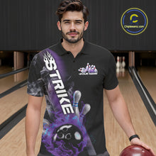 Load image into Gallery viewer, Custom Blue And Purple Flame Strike Bowling Team Polo Shirts For Men, Fire Bowling Jerseys IPHW9572