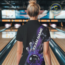 Load image into Gallery viewer, Custom Blue And Purple Flame Strike Bowling Women Quarter-Zip Shirt, Fire Bowling Jersey IPHW9572