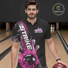 Load image into Gallery viewer, Custom Pink Flame Strike Bowling Team Polo Shirts For Men, Fire Bowling Jerseys IPHW9573