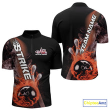 Load image into Gallery viewer, Custom Orange Flame Strike Bowling Team Quarter-Zip Shirts For Men, Fire Bowling Jerseys IPHW9574