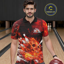 Load image into Gallery viewer, Custom Fire Flame Skull Bowling Polo Shirts For Men, Halloween Bowling Outfits IPHW9575