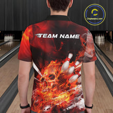 Load image into Gallery viewer, Custom Fire Flame Skull Bowling Polo Shirts For Men, Halloween Bowling Outfits IPHW9575