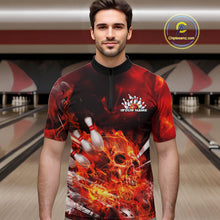 Load image into Gallery viewer, Custom Fire Flame Skull Bowling Quarter-Zip Shirts For Men, Halloween Bowling Outfits IPHW9575
