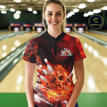 Load image into Gallery viewer, Custom Fire Flame Skull Bowling Quarter-Zip Shirts For Women, Halloween Bowling Outfits IPHW9575