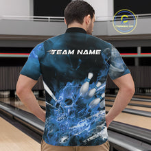 Load image into Gallery viewer, Custom Blue Fire Flame Skull Bowling Quarter-Zip Shirts For Men, Halloween Bowling Outfits IPHW9576