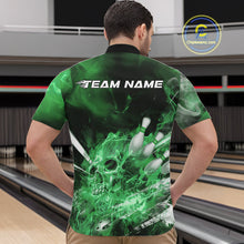Load image into Gallery viewer, Custom Green Fire Flame Skull Bowling Quarter-Zip Shirts For Men, Halloween Bowling Outfits IPHW9577