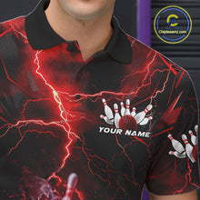 Load image into Gallery viewer, Custom Red Thunder Lightning Bowling Team Polo Shirts For Men, Red Bowling Jerseys IPHW9581