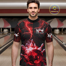 Load image into Gallery viewer, Custom Red Thunder Lightning Bowling Team Quarter-Zip Shirts For Men, Red Bowling Jerseys IPHW9581