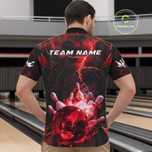 Load image into Gallery viewer, Custom Red Thunder Lightning Bowling Team Quarter-Zip Shirts For Men, Red Bowling Jerseys IPHW9581
