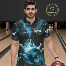 Load image into Gallery viewer, Custom Blue Thunder Lightning Bowling Team Polo Shirts For Men, Red Bowling Jerseys IPHW9582