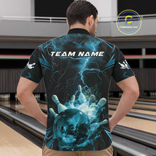 Load image into Gallery viewer, Custom Blue Thunder Lightning Bowling Team Quarter-Zip Shirts For Men, Red Bowling Jerseys IPHW9582