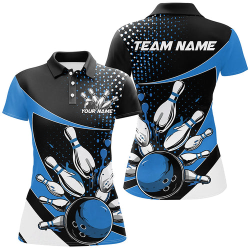 Black And Blue Custom Bowling Uniforms Bowling Shirts For Women, Bowling Team League Shirts IPHW7283