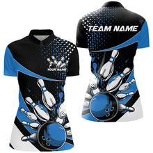 Load image into Gallery viewer, Black And Blue Custom Bowling Uniforms Bowling Shirts For Women, Bowling Team League Shirts IPHW7283