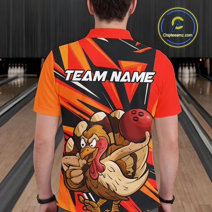 Custom Funny Turkey Bowling Shirts For Men, Orange Thanksgiving Bowling Shirt Team Uniform IPHW7587