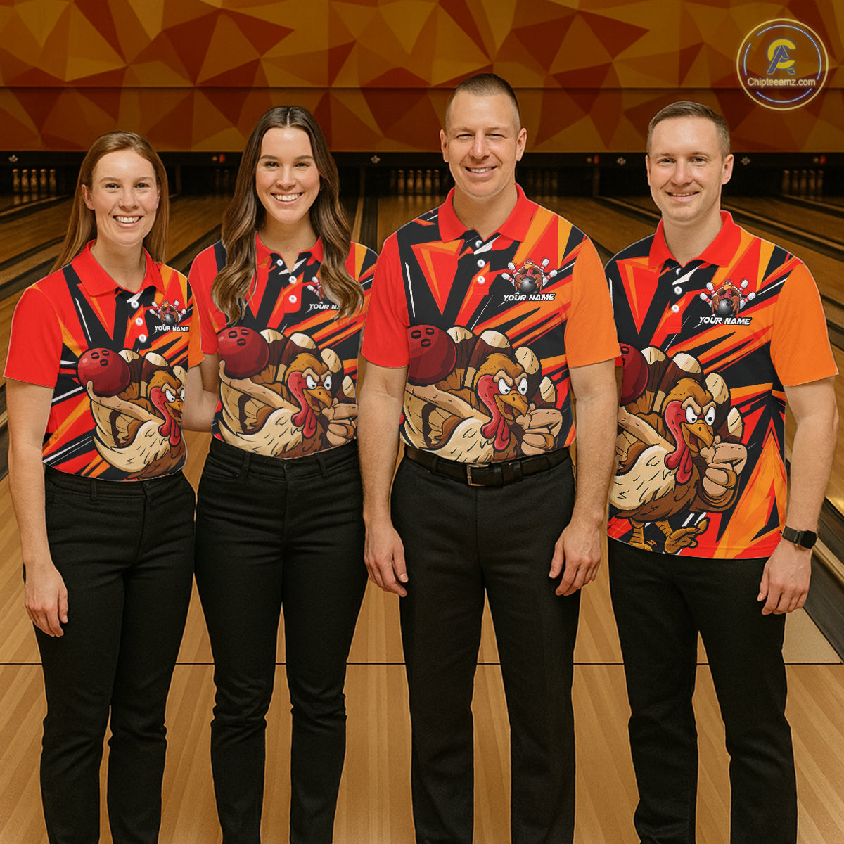 Custom Funny Turkey Bowling Shirts For Men, Orange Thanksgiving Bowling Shirt Team Uniform IPHW7587