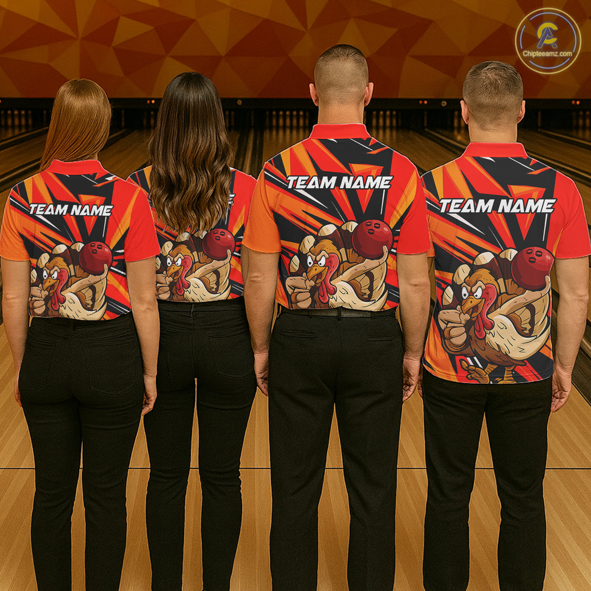Custom Funny Turkey Bowling Shirts For Men, Orange Thanksgiving Bowling Shirt Team Uniform IPHW7587