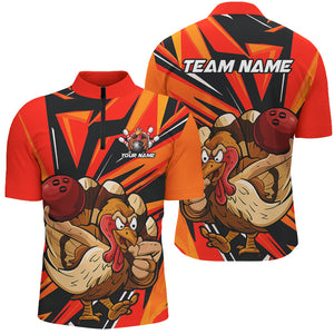 Custom Funny Turkey Bowling Shirts For Men, Orange Thanksgiving Bowling Shirt Team Uniform IPHW7587