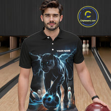 Load image into Gallery viewer, Blue Thunder Lightning Custom Panther Bowling Polo Shirts For Men, Panther Bowling Jerseys IPHW8271